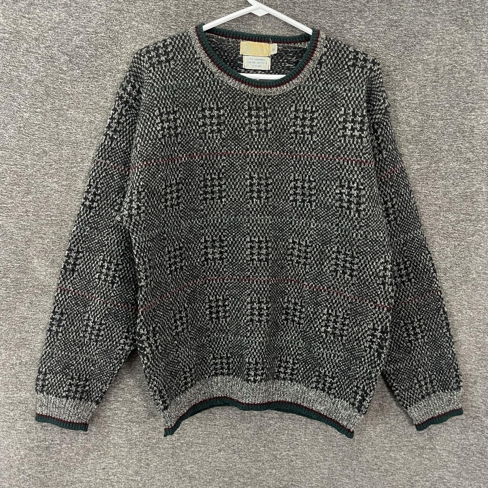 Albert‎ Ltd Sweater Mens Medium Gray Lambswool Geometric Crewneck Knit Scotland